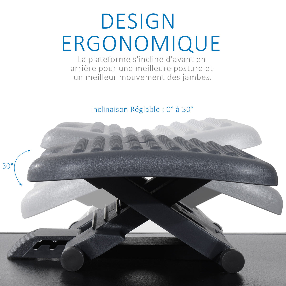 Repose-pieds de bureau, repose-pieds ergonomique, angle ajustable 30°, hauteur ajustable à 3 positions, pour bureau et maison, gris foncé-3