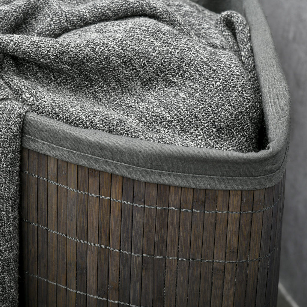 Panier à linge en bambou d'angle 55L avec couvercle et sac amovible 38 x 38 x 57 cm gris-8