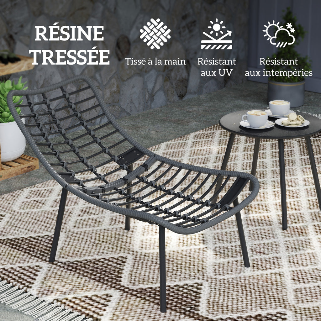 Salon de Jardin extérieur en résine tressée 2 personnes ensemble de meubles de jardin coussins de 15 cm d'épaisseur gris-5