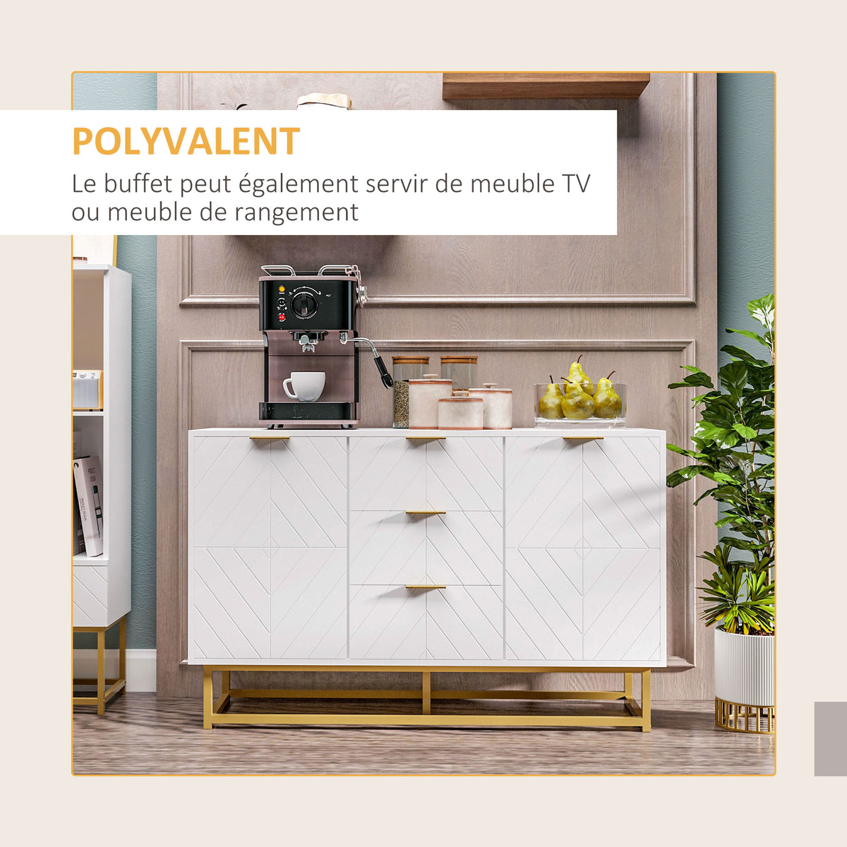 Ensemble de meubles de rangement - lot de buffet, armoire murale et meuble colonne - étagère réglable, pieds en acier-3
