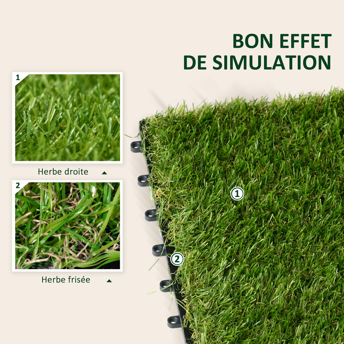 Gazon synthétique Artificiel Set de 10 Dalles Carreaux 30 x 30 cm épaisseur Confort 3,5 cm à emboîter Vert-5