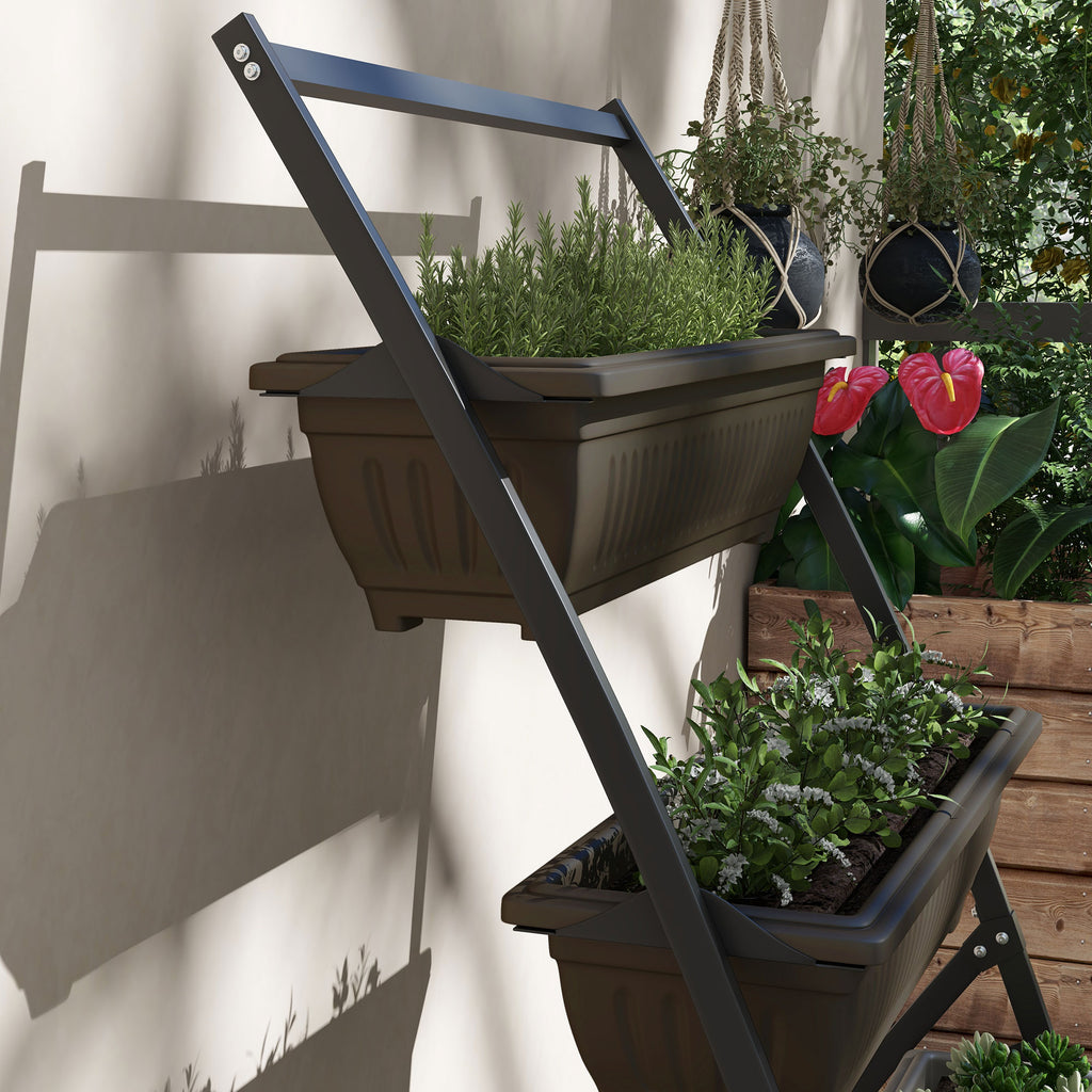 Étagère à Fleurs en Acier 4 Niveaux, Support de Plantes Vertical avec 4 Bacs et Trous de Drainage, 76x79x162cm, Marron-7