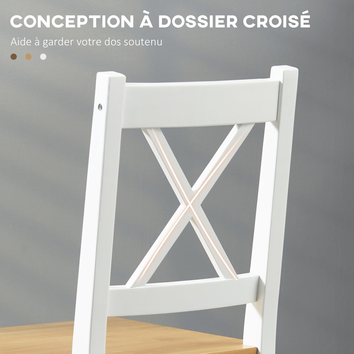 Lot de 4 chaises de salle à manger en bois massif chaise de cuisine esprit campagne dossier croisé blanc et chêne-4
