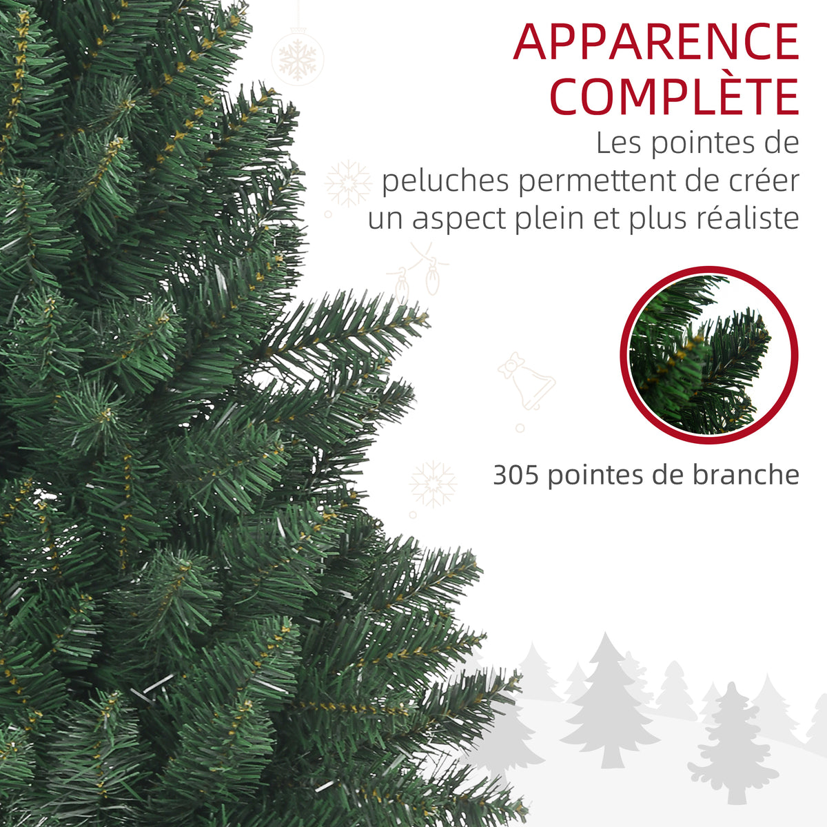 Sapin de Noël artificiel 305 branches avec pied croix acier amovible Ø 85 x 120H cm vert-4