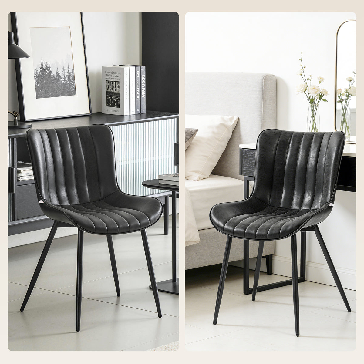 Lot de 2 chaises de salle à manger design moderne et capitonné pour salon, salle à manger, chambre à coucher, noir-8