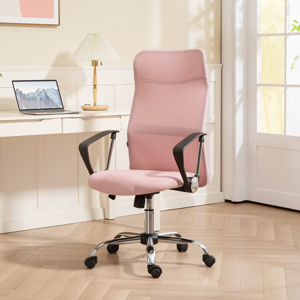 Fauteuil de bureau manager dossier ergonomique hauteur assise réglable pivotant tissu maille 63x65x119109-119cm rose-9