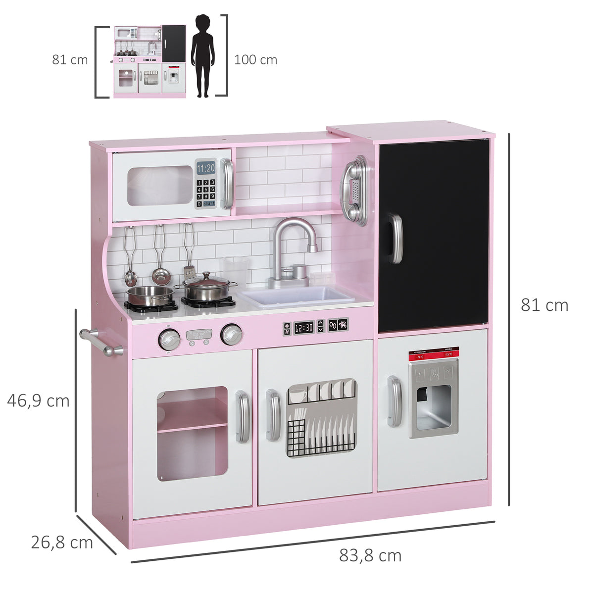 Cuisine enfant jouet d'imitation pour enfant - dinette enfant de 3-8 ans, rose-2