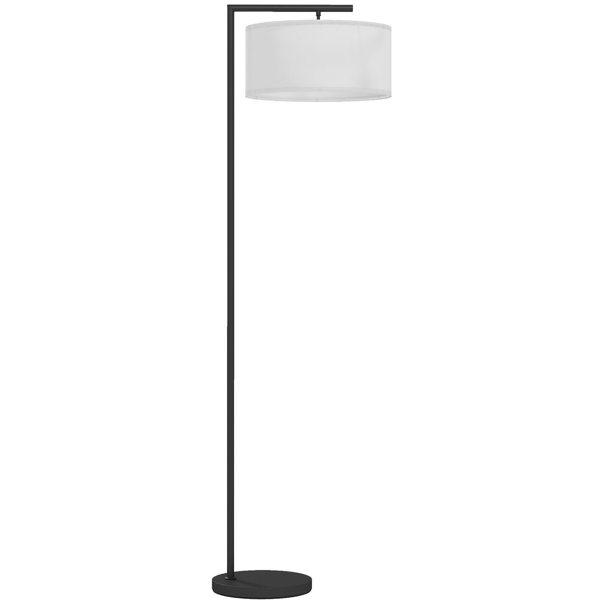 Lampadaire lampe à pied abat-jour en tissu de lin base ronde stable 47 x 37 x 153 cm noir et blanc-0
