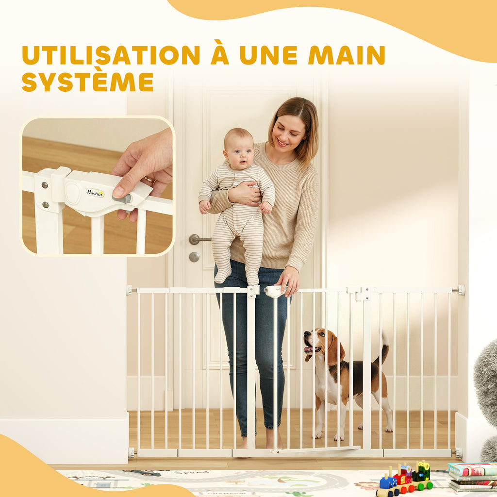 Barrière de sécurité animaux porte fermeture automatique système de double verrouillage sans perçage 3 extensions blanc-5