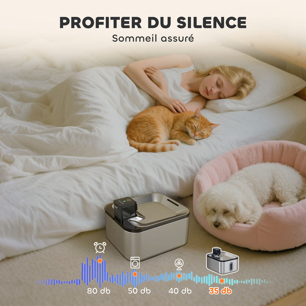 Fontaine à eau pour chat automatique en inox 5L, silencieuse, distributeur eau chat 3-étapes filtre chargeur USB, argent-7