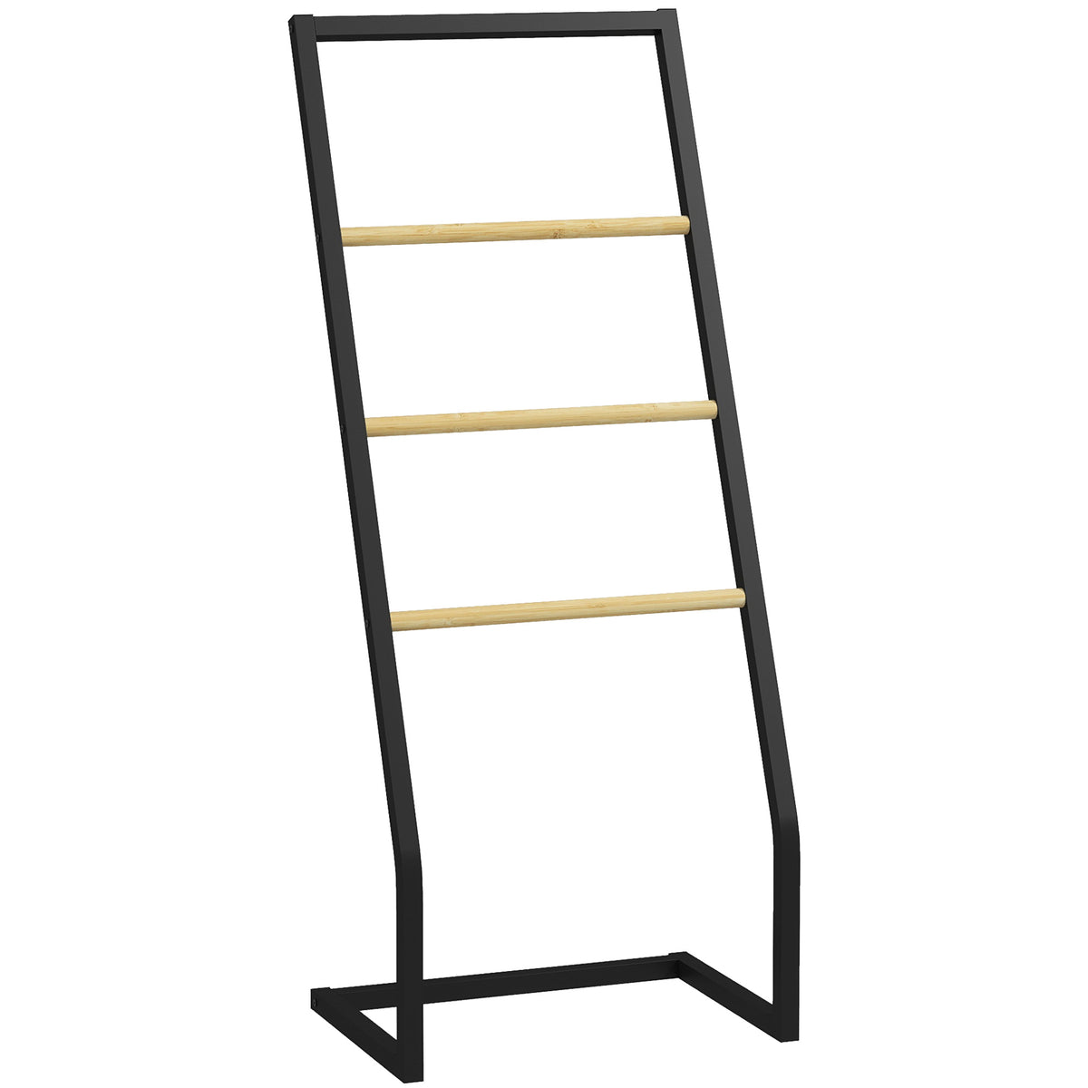 Porte-serviettes sur pieds en bambou et acier avec 4 barres support 40,5L x 28l x 98H cm - noir et naturel-0
