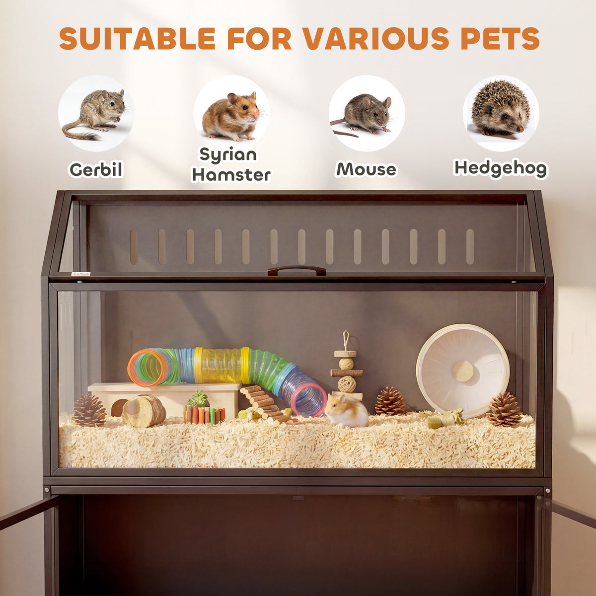 Cage Hamster 2-en-1 avec Armoire de Rangement pour Rongeur Hamster Syrien et Souris Acier et Acrylique Noir-8