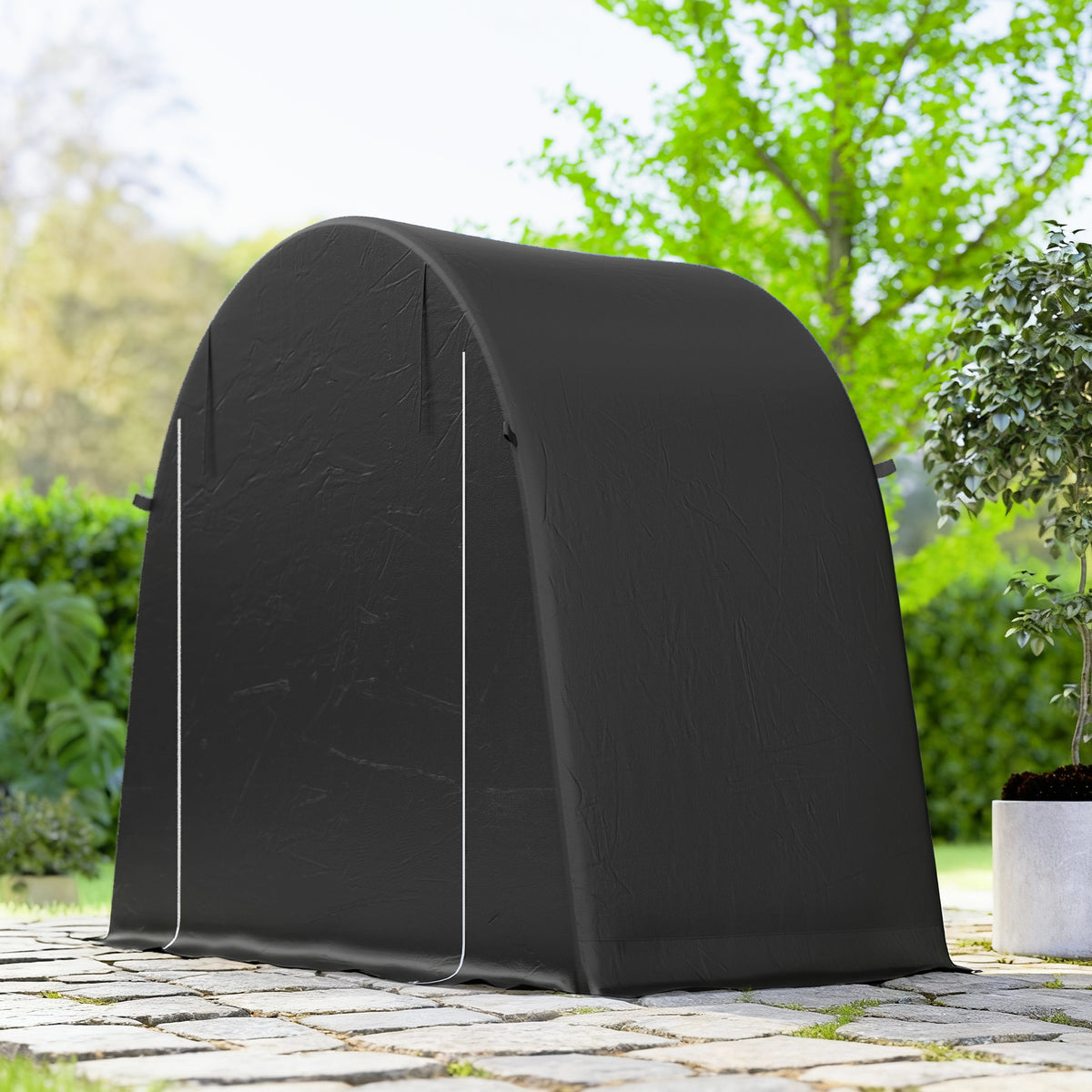 Abri de jardin tente de stockage étanche abri moto porte enroulable fermeture éclair, 245 x 120 x 200 cm, gris foncé-8