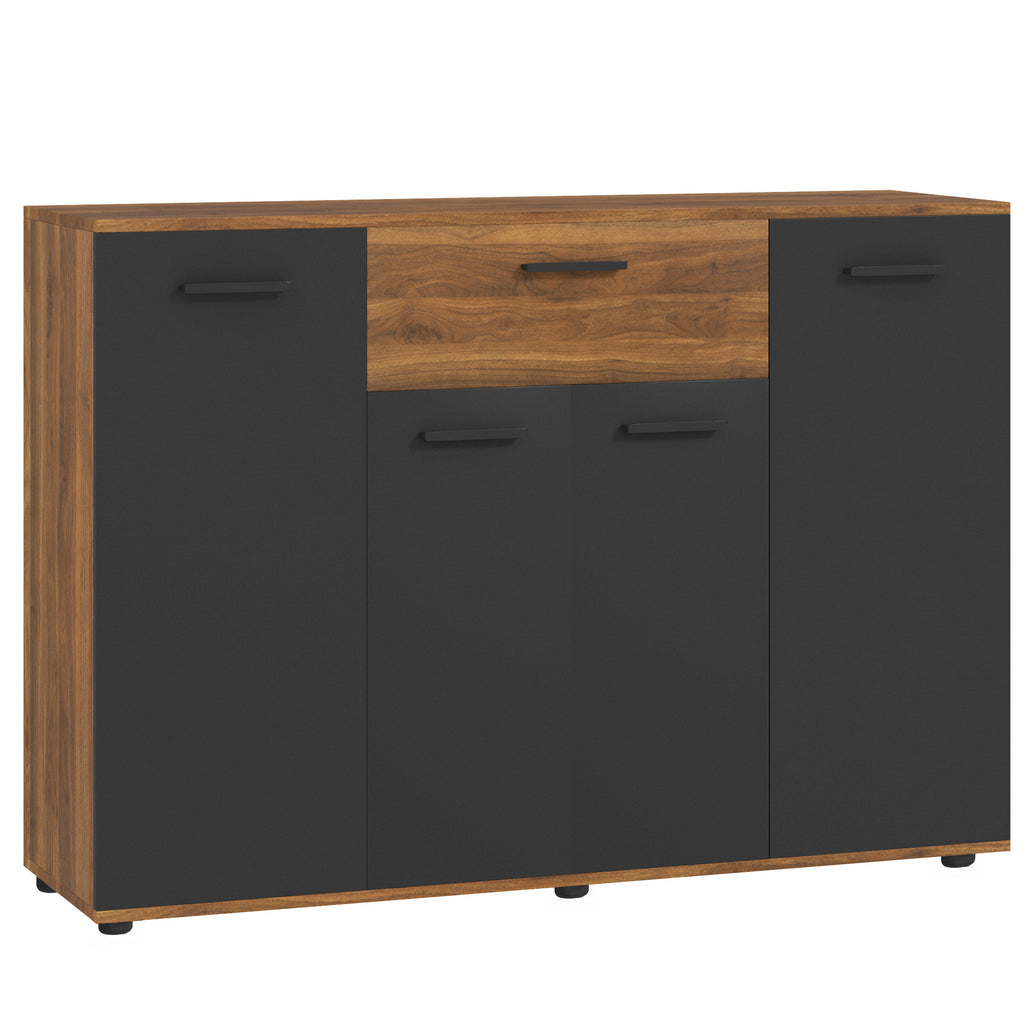 Buffet salon meuble de rangement avec 4 placards, tiroirs et étagères réglables, dim. 120 x 35 x 85 cm, marron et noir-0