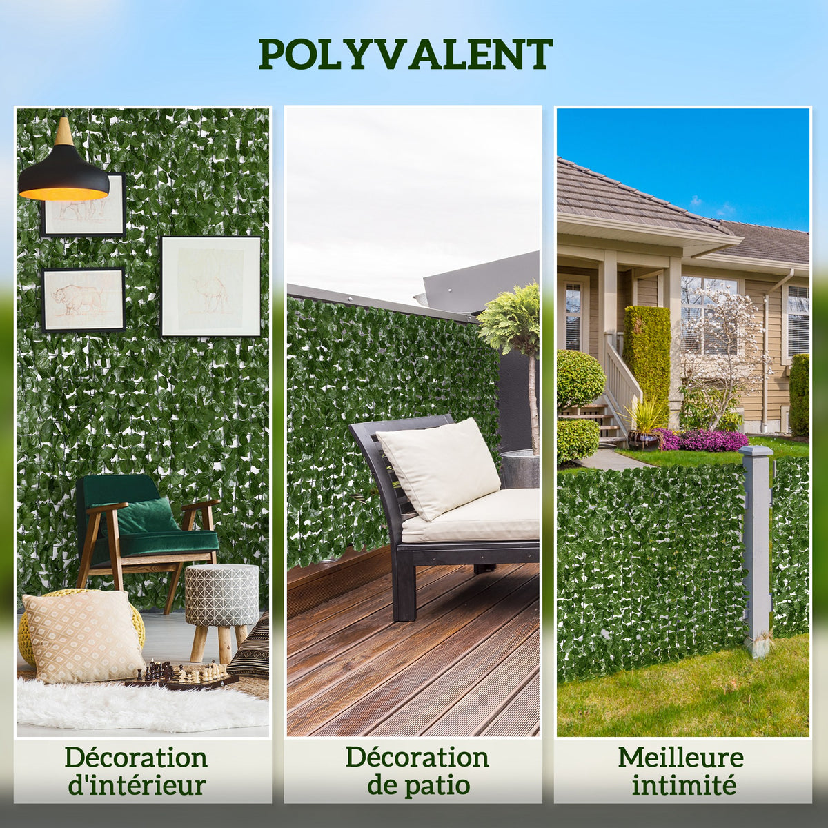 Haie Artificiel Brise-Vue décoration Rouleau 3L x 1,5H m Feuillage réaliste Anti-UV Vert foncé-4