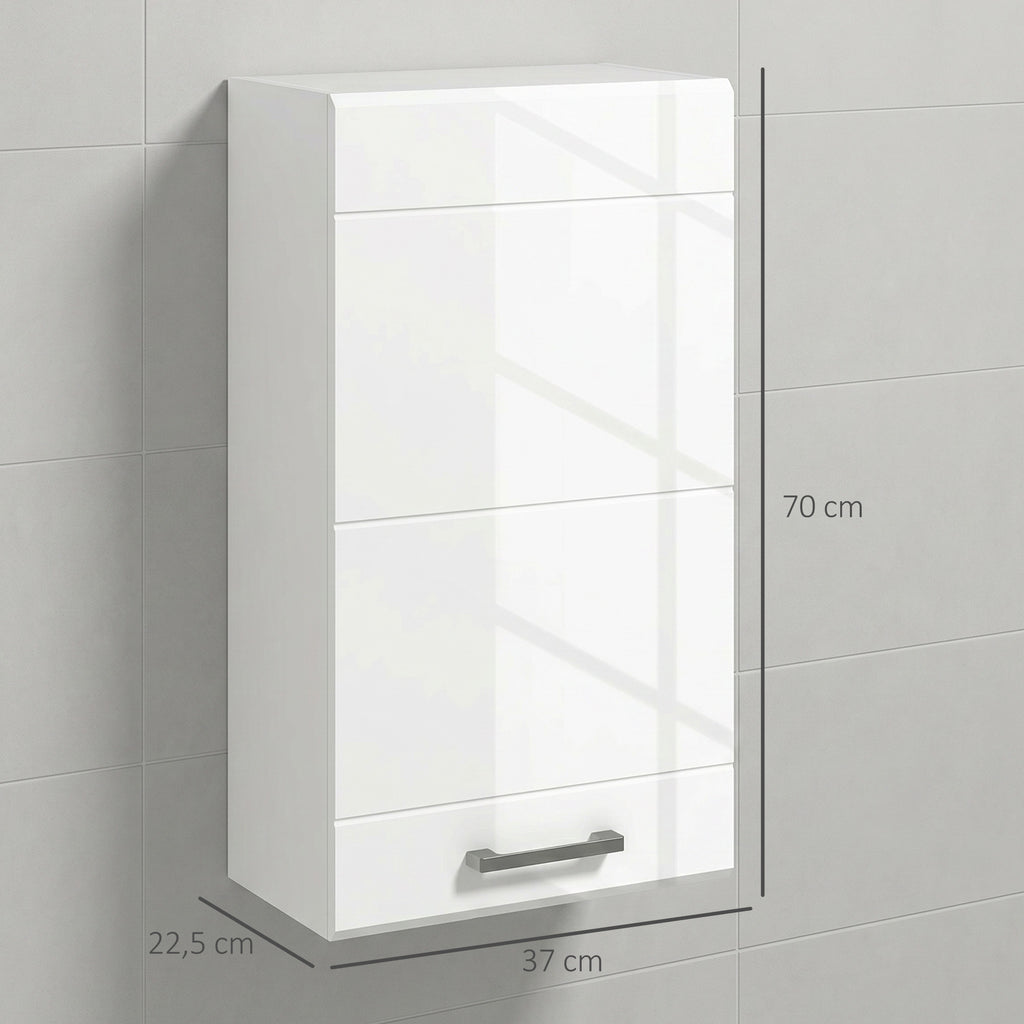 Armoire murale de salle de bain 1 porte avec étagère réglable en hauteur 3 niveaux 37 x 22,5 x 70 cm blanc haut brillant-2