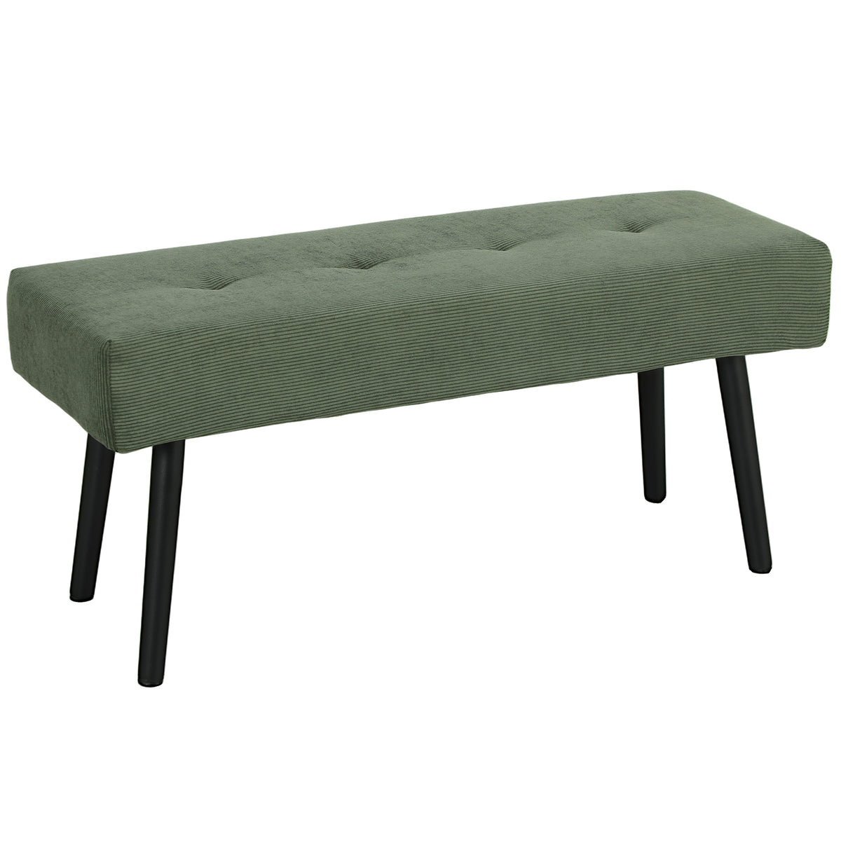 Banc banquette bout de lit rembourré en velours côtelé et pieds en acier noir charge 220 Kg 100 x 36 x 45 cm vert-0