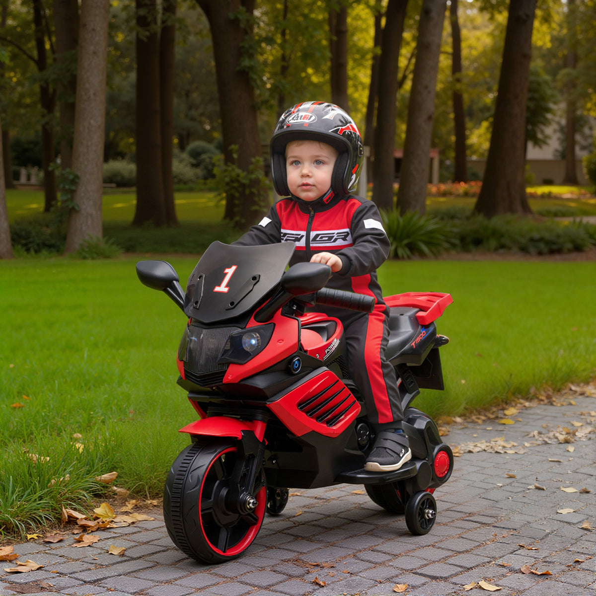 Moto électrique enfants 6 V, voiture électrique enfants avec roues d'entraînement, effets lumineux et sonores, rouge-9