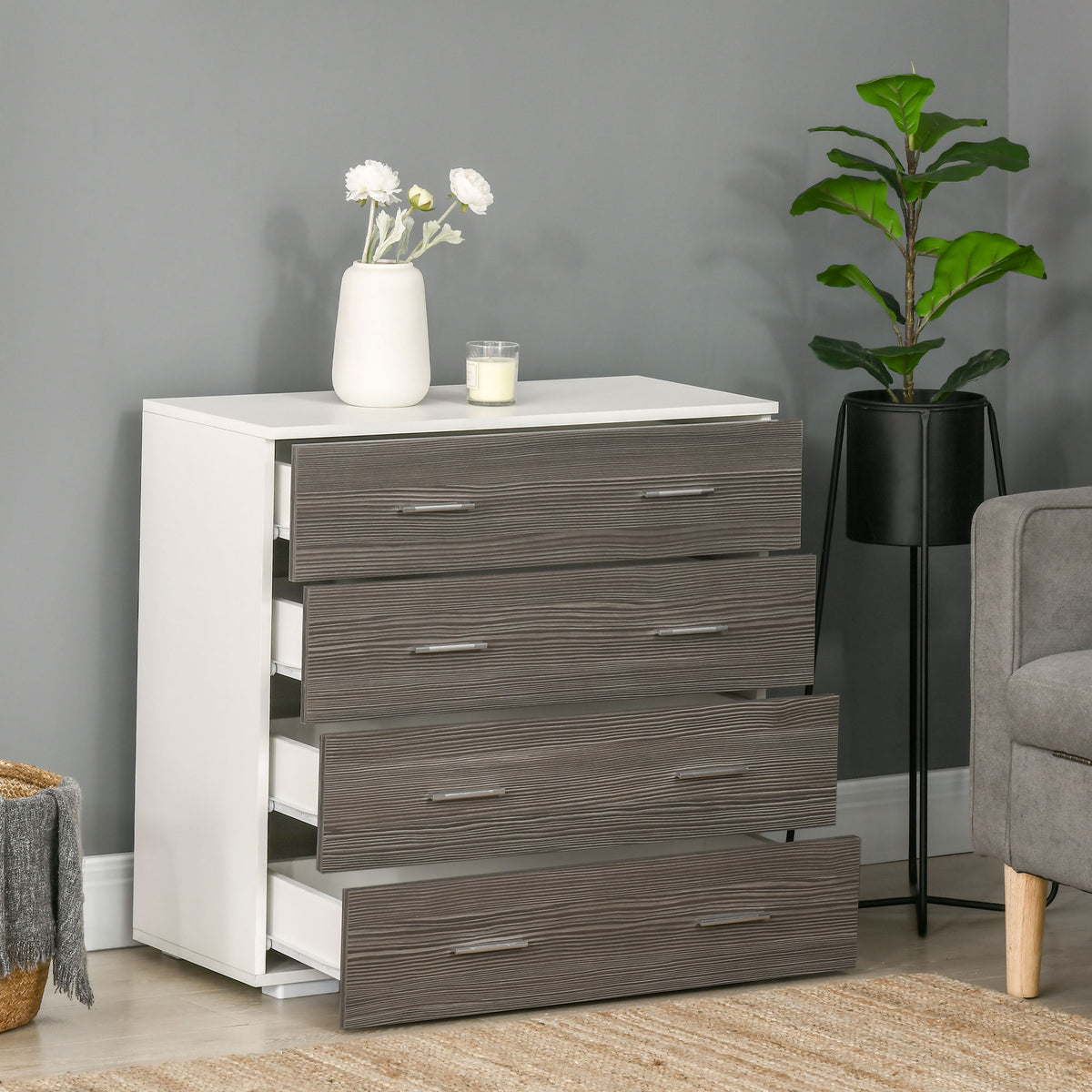 Commode meuble de rangement style contemporain 4 tiroirs 76 x 35 x 72 cm blanc et gris-6