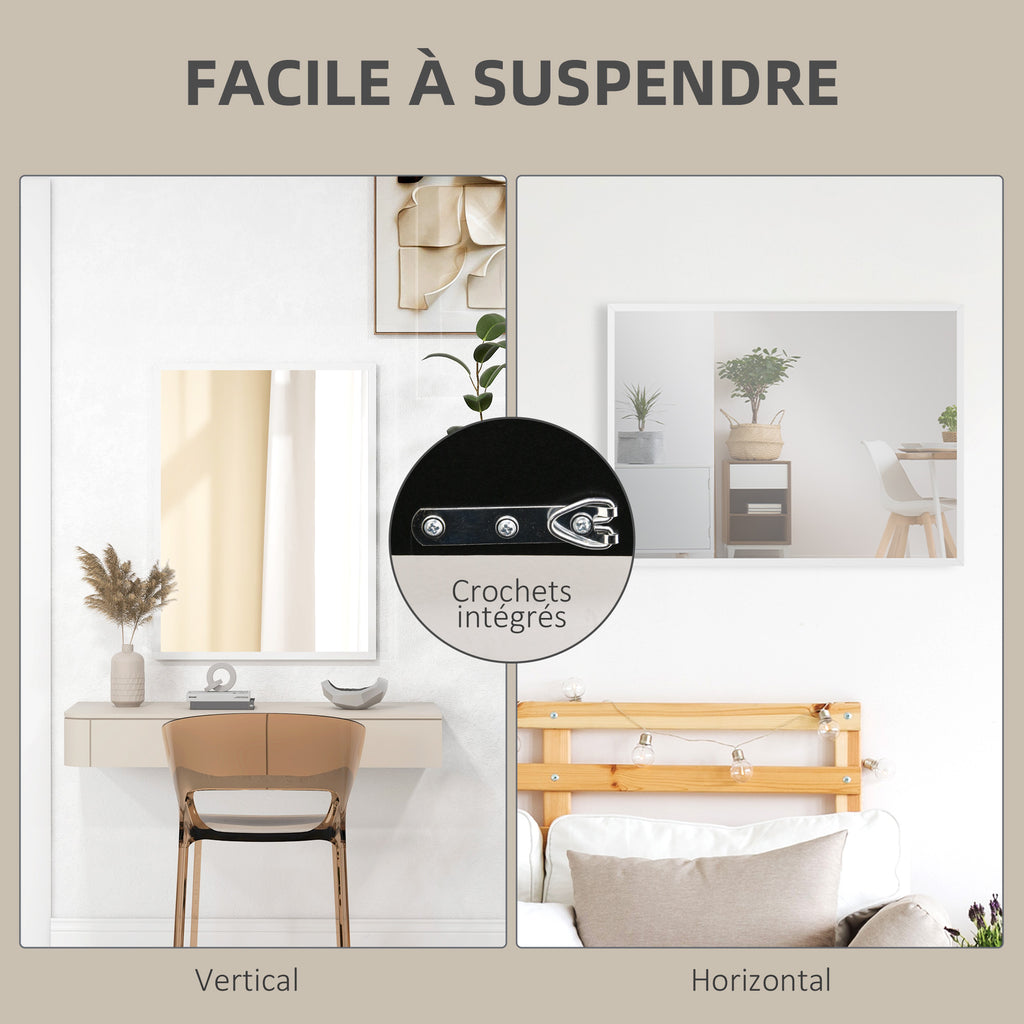 Miroir mural rectangulaire 60 x 80 cm, cadre en MDF, idéal pour la salle de bain, salon ou chambre, blanc-4