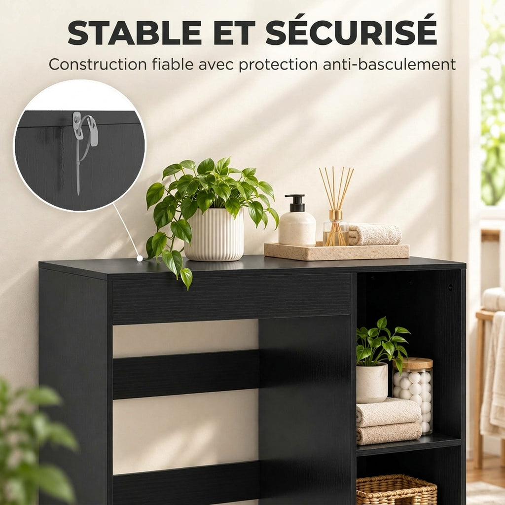 Meuble machine à laver, armoire machine a laver et sèche-linge avec 2 compartiments ouverts, 96 x 60 x 90,5 cm, noir-5