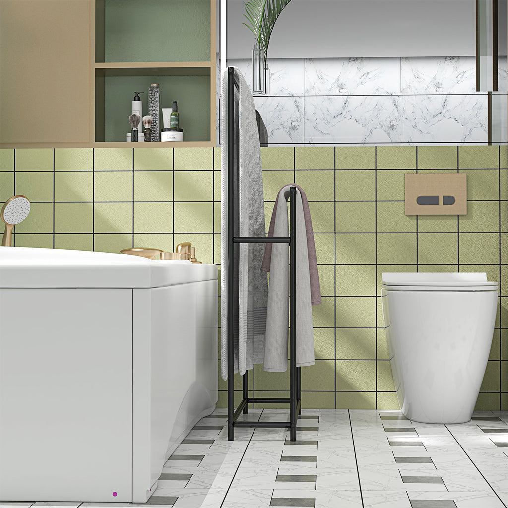 Porte serviettes sur pied sèche serviette 2 niveaux en métal pour la salle de bain, dim. 66l x 20P x 110H cm, noir-6
