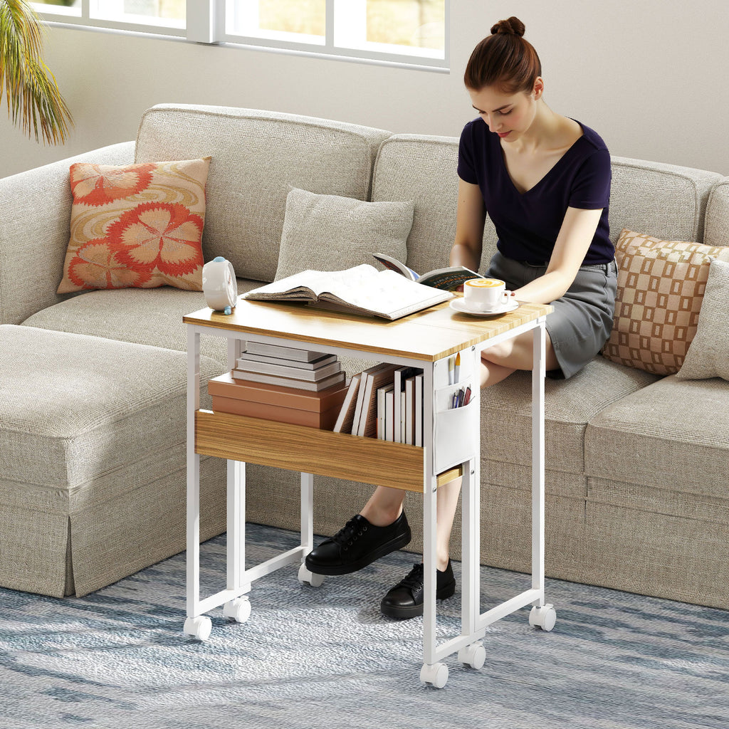 Bureau pliable sur roulettes 63 x 50 cm avec étagère et sac de rangement, bois naturel-8