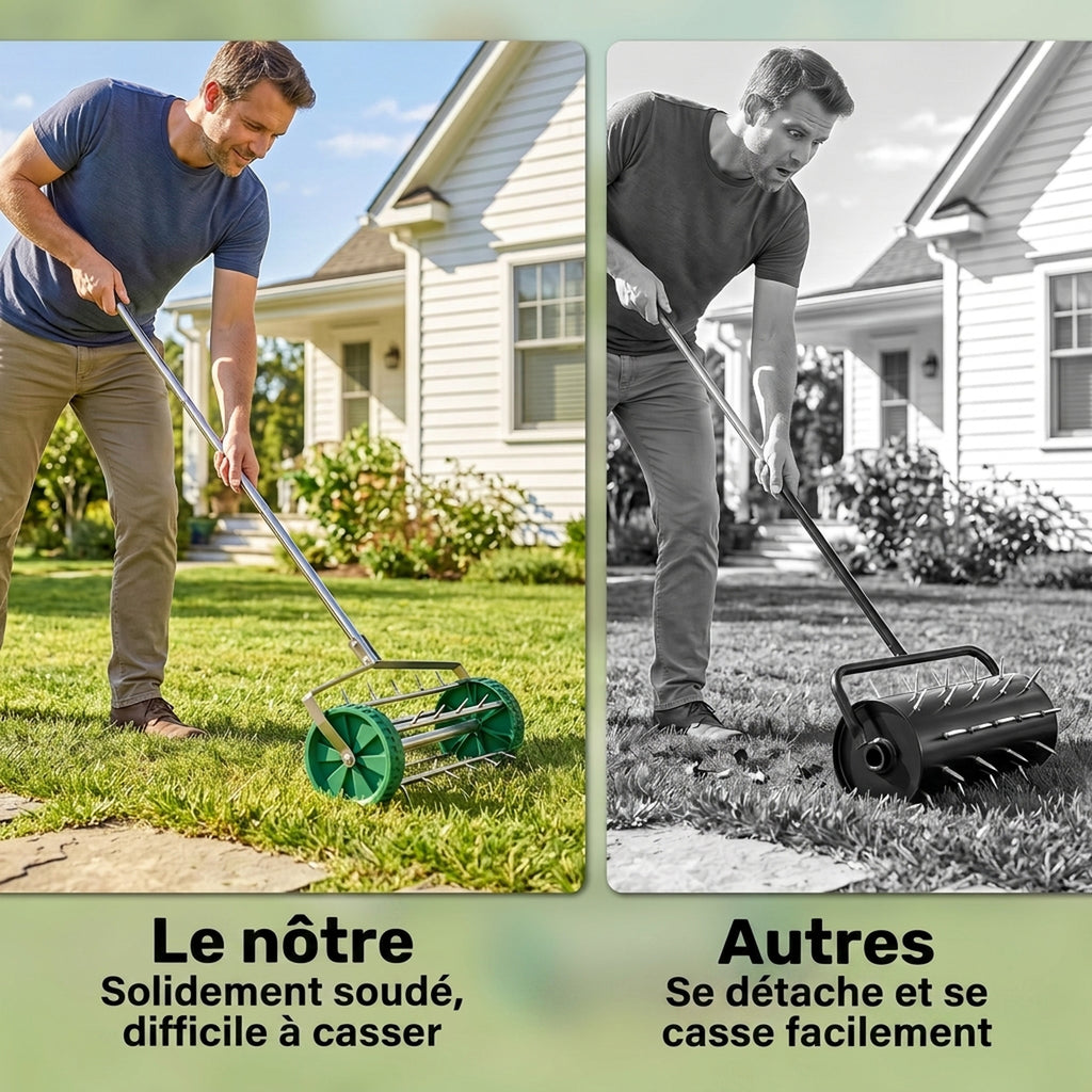 Rouleau aérateur pour pelouse avec manche réglable en 3 sections 139 x 43,5 x 15 cm Vert-4