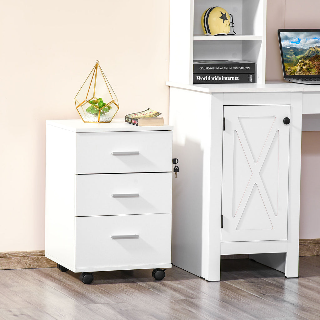 Caisson de Bureau Rangement Bureau sur Roulettes 3 Tiroirs Verrouillables 40 x 40 x 61,5 cm Blanc-7