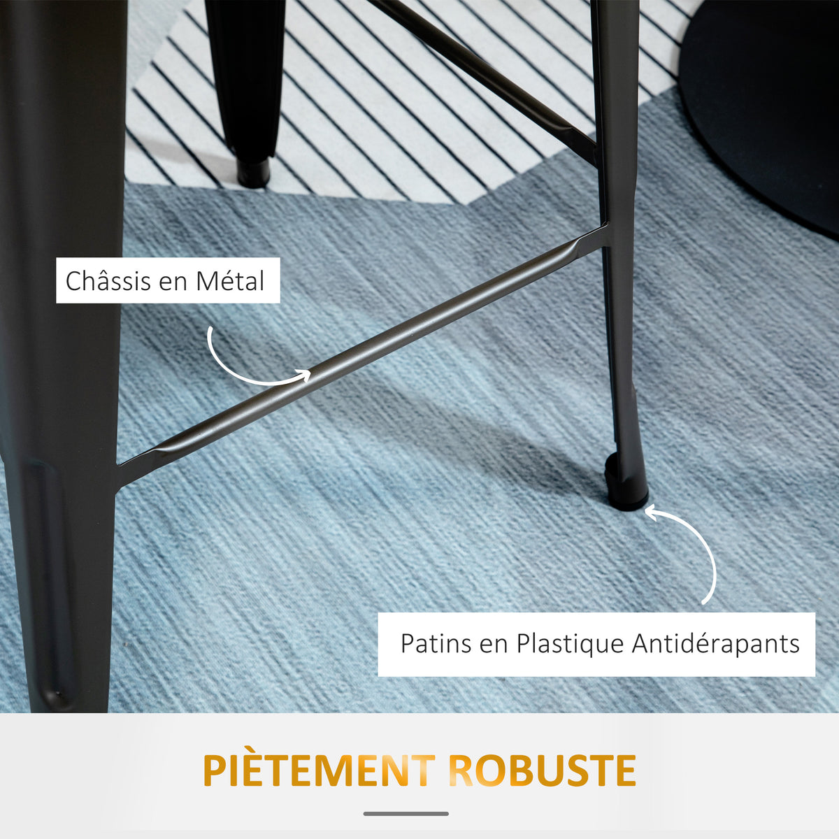 Lot de 4 tabourets de Bar Industriel avec Dossier Repose-Pied Hauteur Assise 76 cm métal noir Panneaux Multicouches Imitation Bois Clair-4