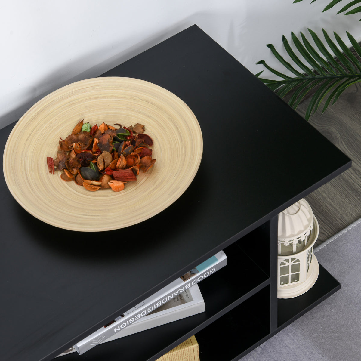 Meuble TV avec Roulettes 80 cm, Meuble Télé pour Téléviseur jusqu'à 42 Pouces avec Étagères Ouvertes, Style Moderne, Banc TV pour Salon, Chambre, Noir-7