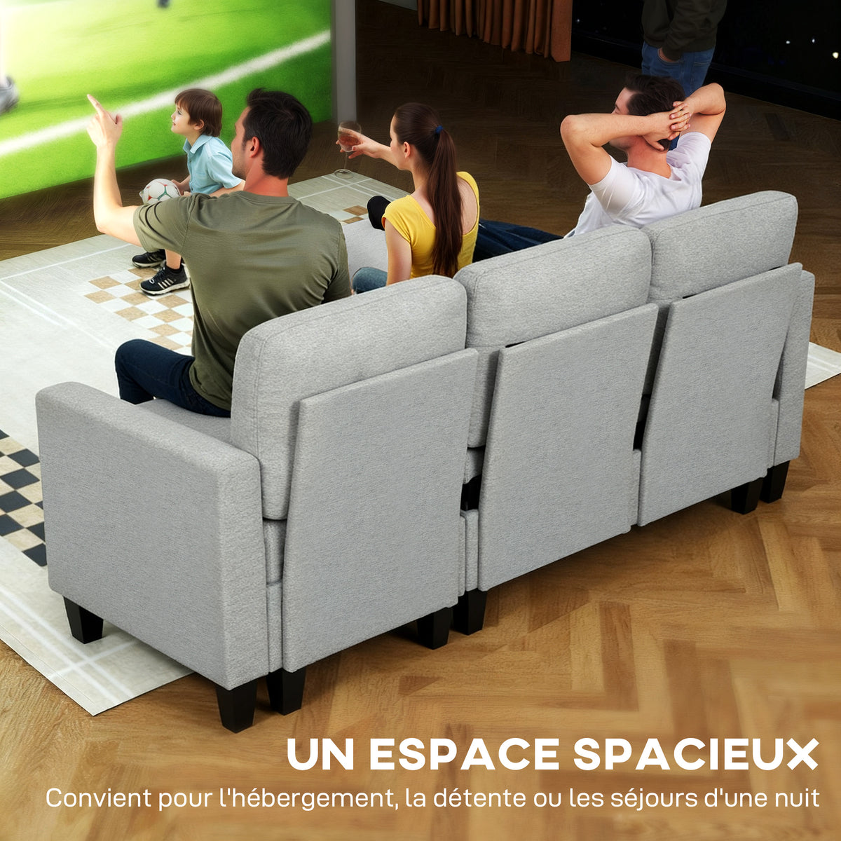 Canapé d'angle convertible réversible, canapé-lit 3 places, méridienne, coffre de rangement, 197lx129x 85cm, gris clair-3