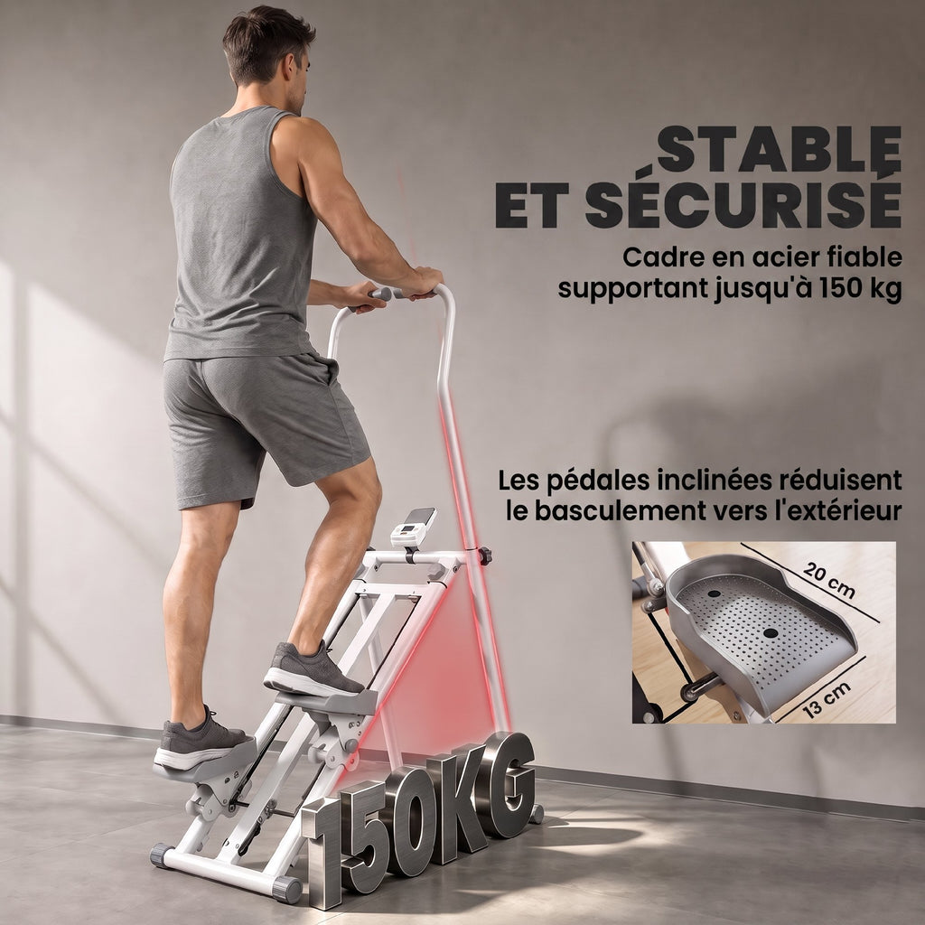 Stepper d'Escalier Pliable, 3 Niveaux de Résistance, Hauteur Réglable, Écran LCD, Charge 150 kg, 90x50x133cm, Blanc-6
