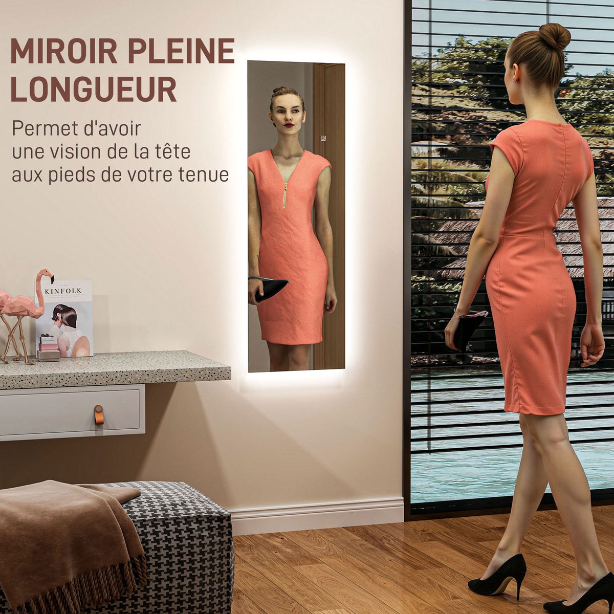 Grand miroir mural LED miroir pleine longueur 3 couleurs de lumière réglables fonction mémoire 120 x 40 cm transparent-3