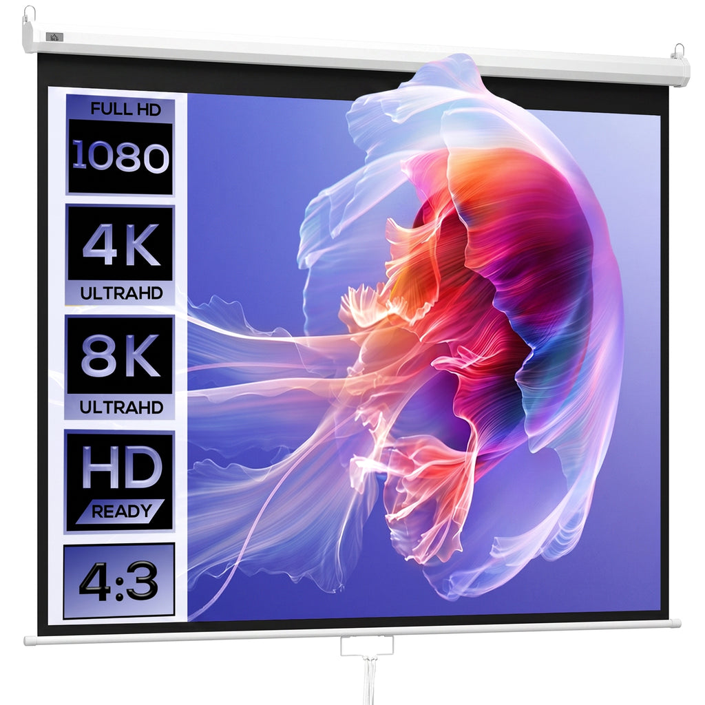 Écran de Projection 120" 4:3 HD 4K, Boîtier en Métal, Écran Hauteur Réglable Manuellement, 244x183cm, Blanc-0