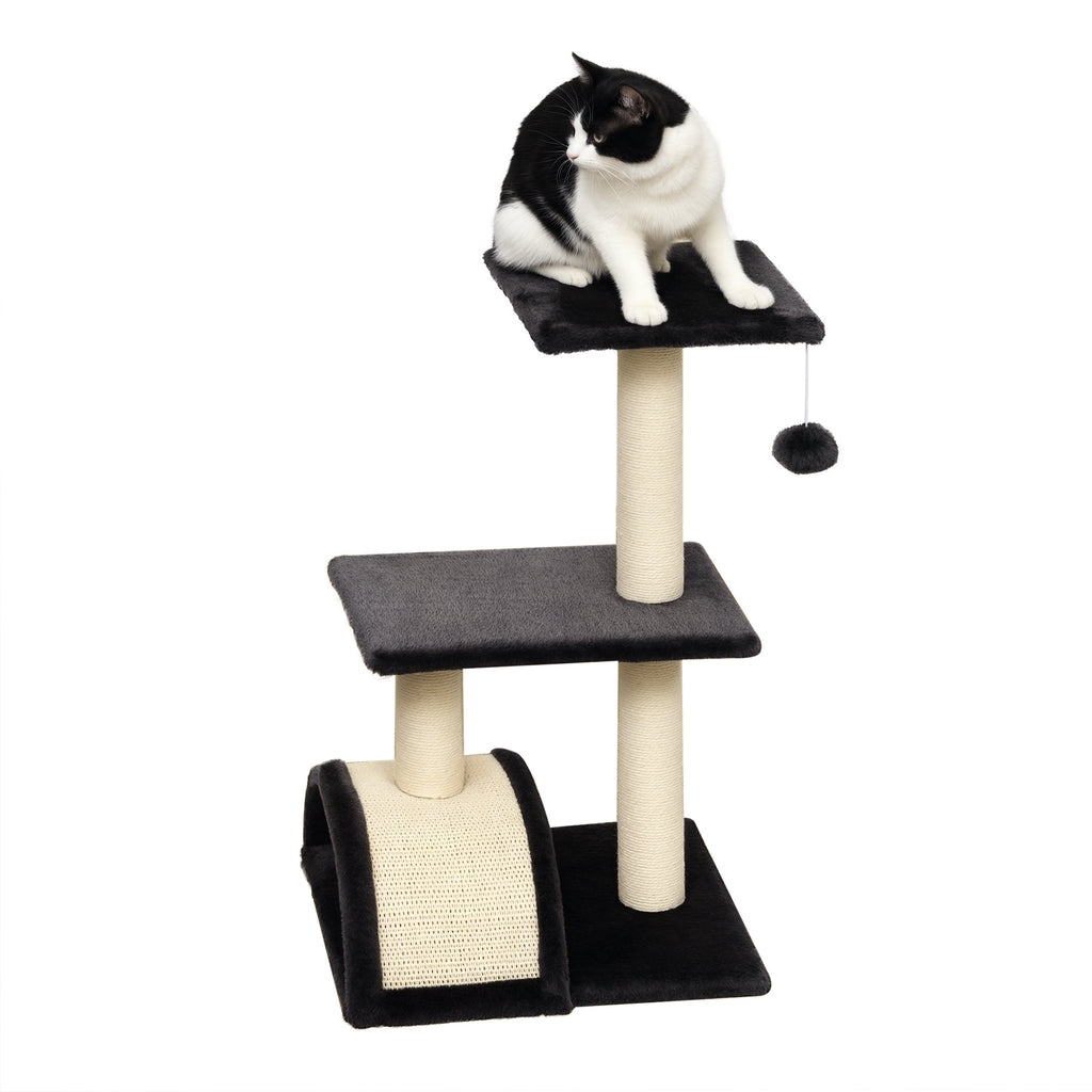Arbre à chat arbre à grimper griffoir pour chat hauteur 72 cm balle suspendue gris foncé-0