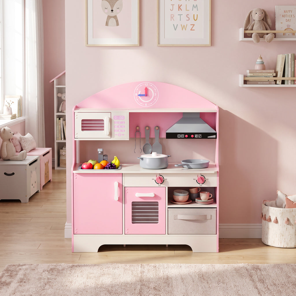 Cuisine Enfant avec Lumières et Sons, Cuisine de Jeu avec Tiroir en Tissu et 5 Accessoires, pour Enfants 3-6 Ans, Rose-9