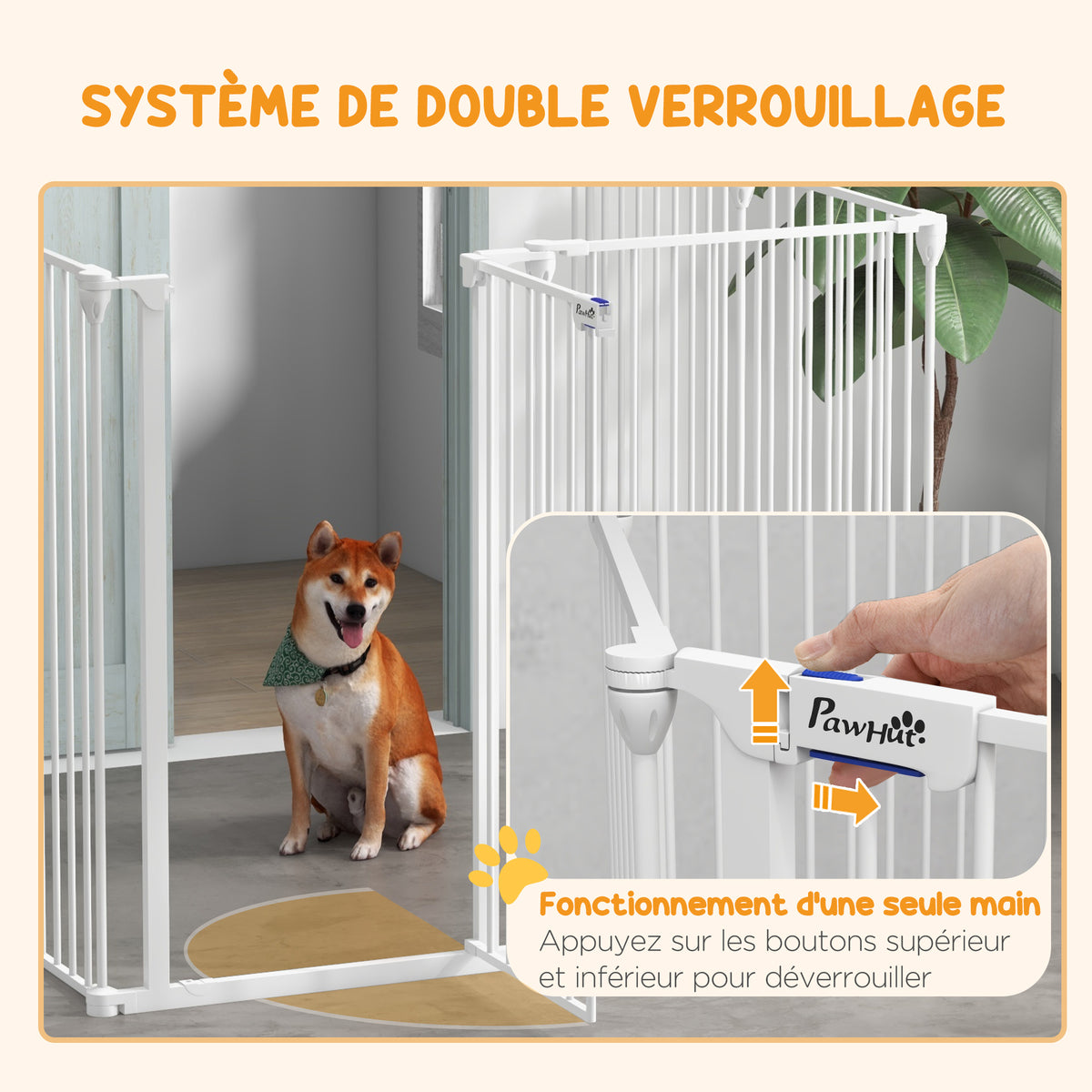 Barrière de sécurité parc enclos chien pliable modulable 6 panneaux avec porte hauteur 100 cm blanc-5