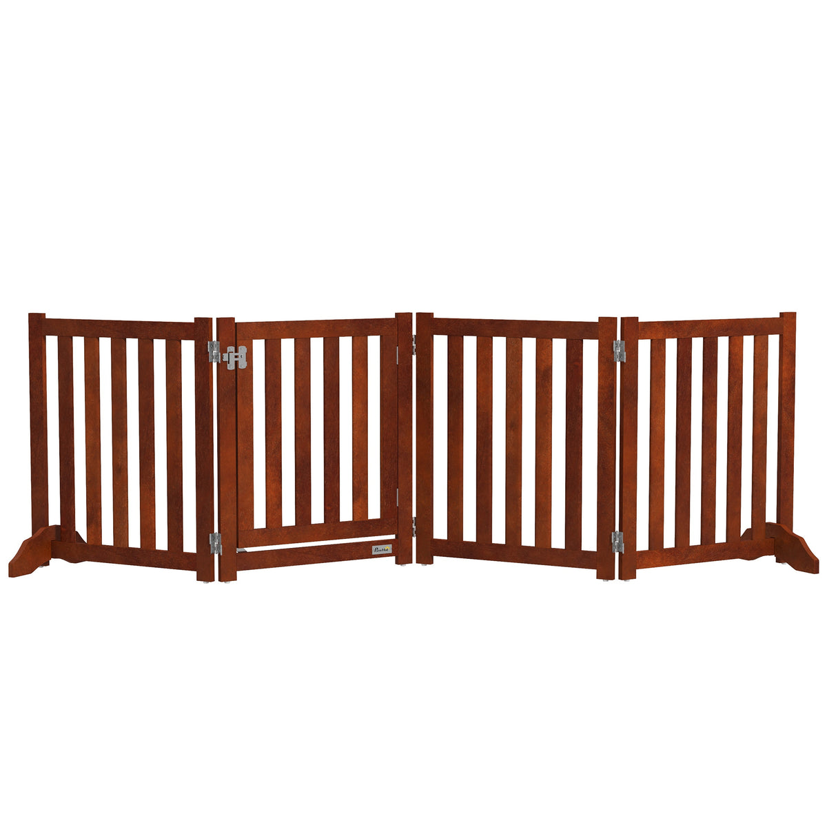 Barrière de sécurité chien pliable double face en bois, 4 panneaux avec porte, pieds de support, 205 x 60 cm, marron-0