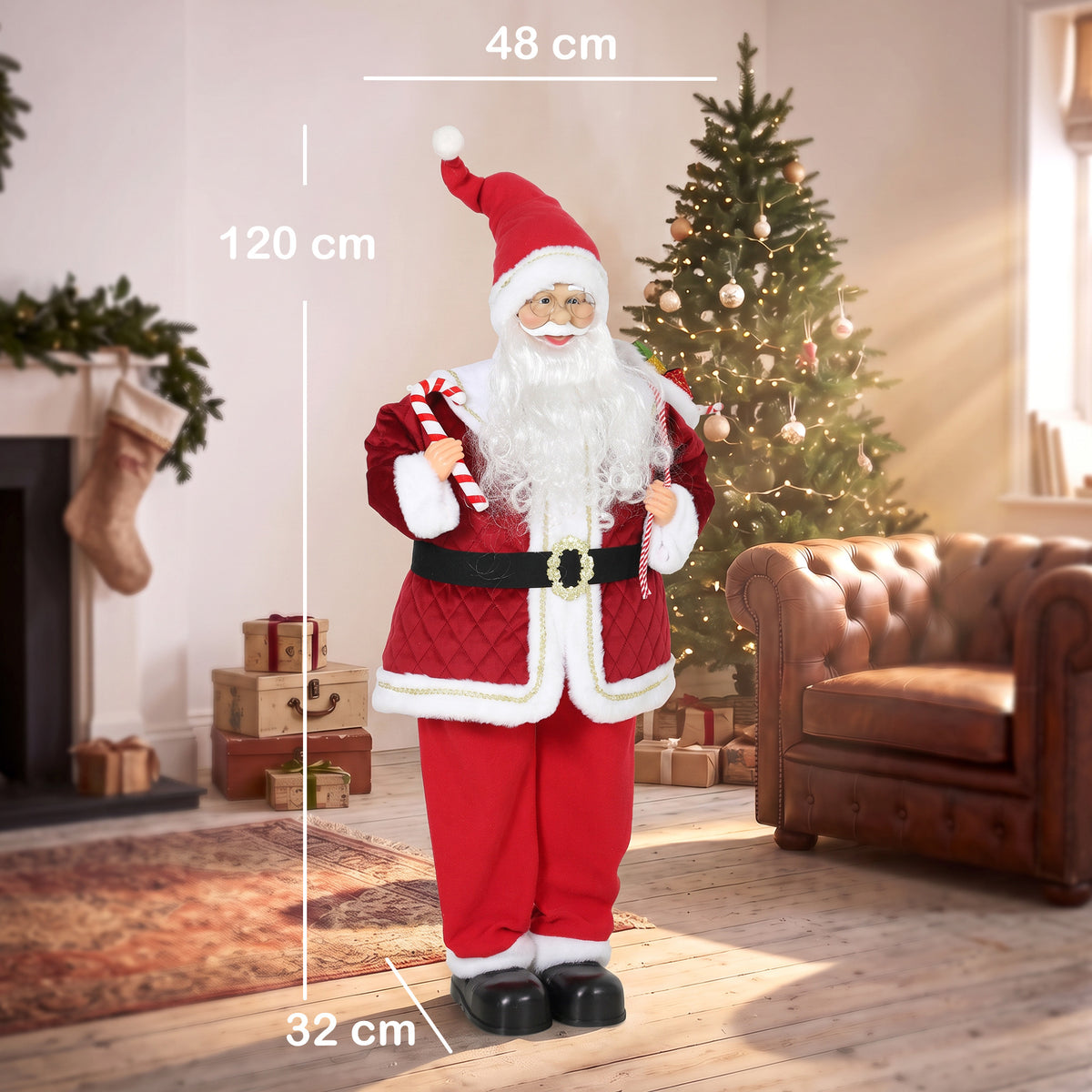 Père Noël Animé 120 cm avec Musique, Décoration de Noël Chantante à Tête Mobile, Activation Sonore et Tactile, Rouge-2