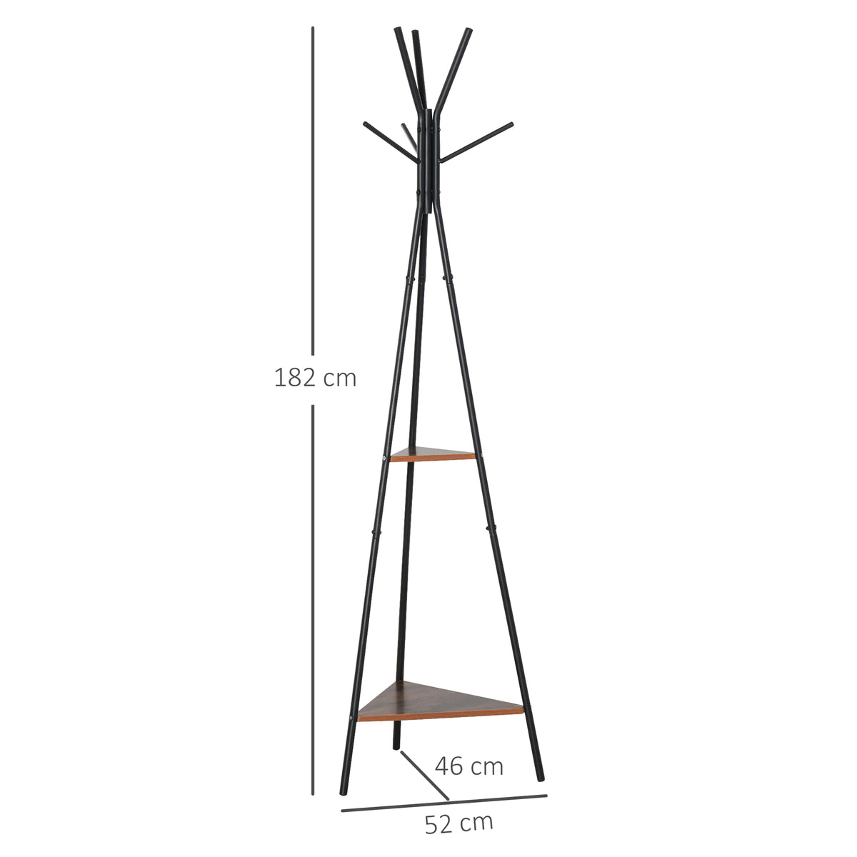 Lot de 2 porte-manteaux trépied meuble d'entrée style industriel branches 2 étagères + 6 patères métal noir-2
