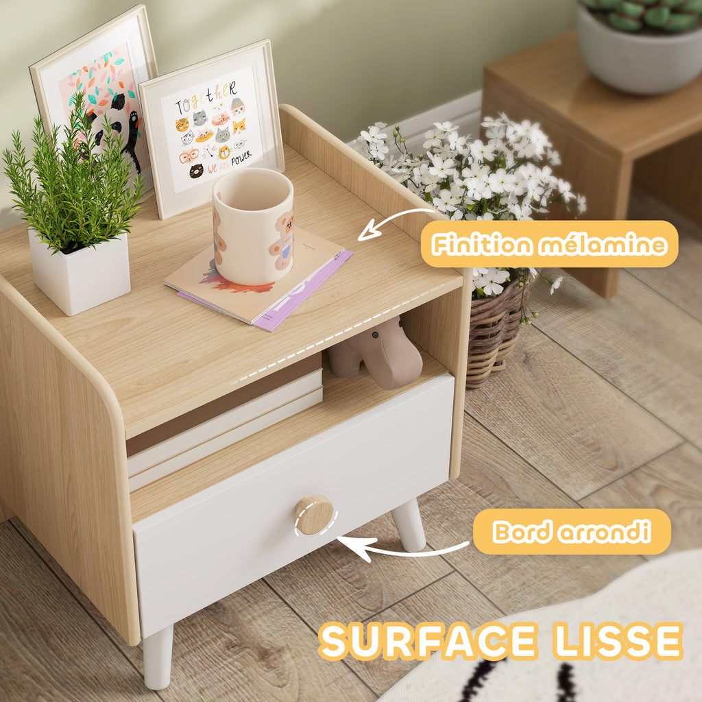 Table de chevet enfant table de nuit enfant avec tiroir et niche, petite table d'appoint en bois pour chambre d'enfant-6
