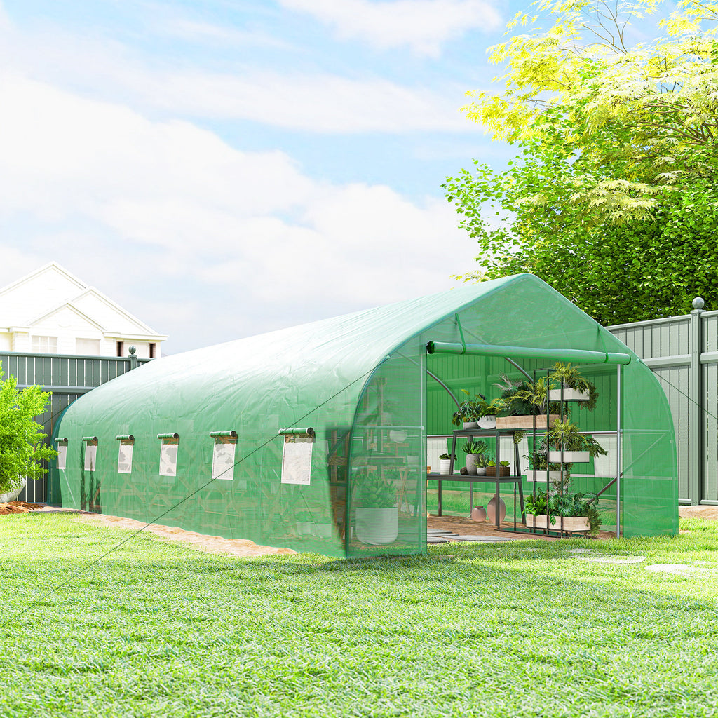 Serre de jardin tunnel grande taille avec bâche PE cadre en acier porte enroulable et 12 fenêtres 8 x 3 x 2 m vert-9
