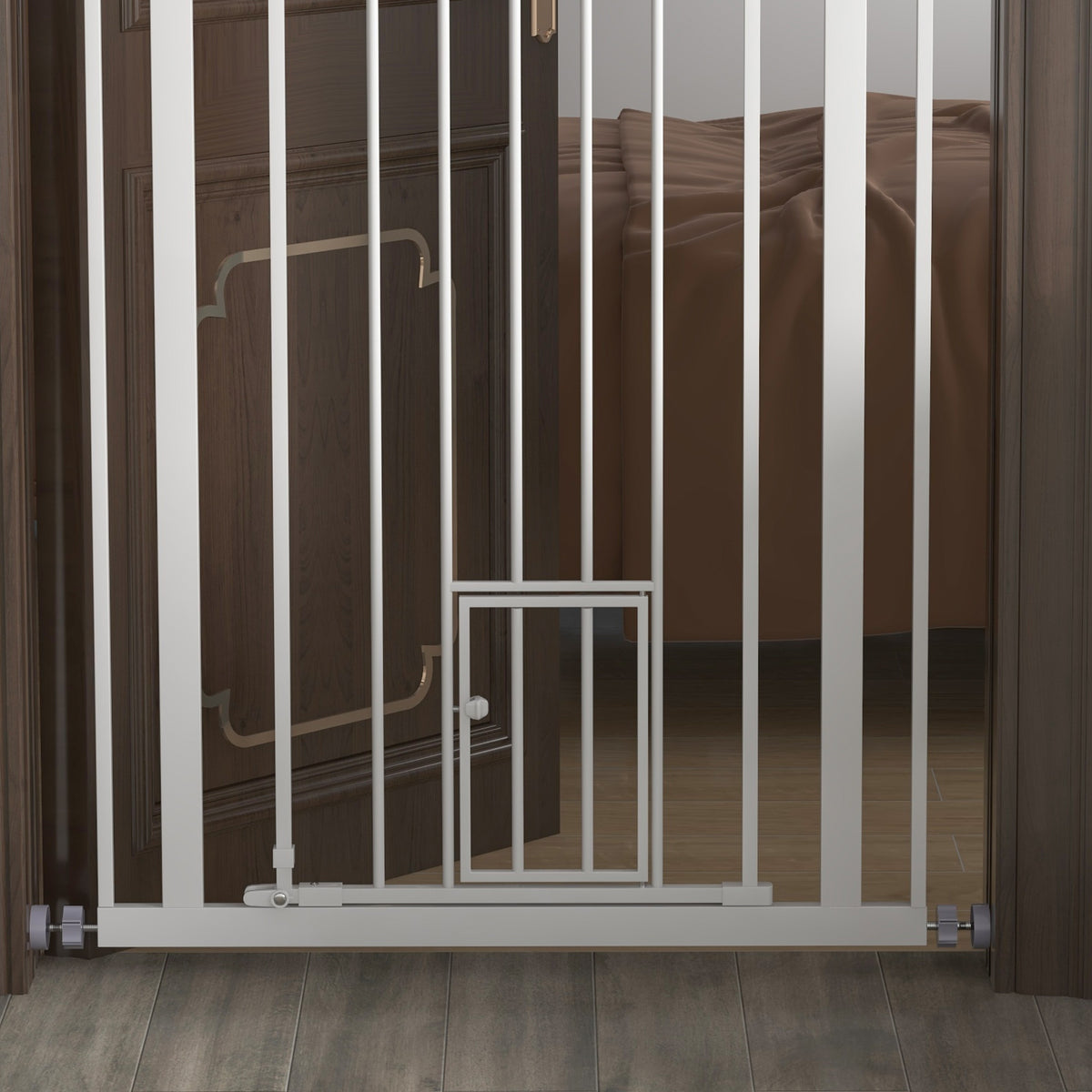 Barrière de sécurité animaux de 104H cm avec porte fermeture automatique système de double verrouillage sans percage-8