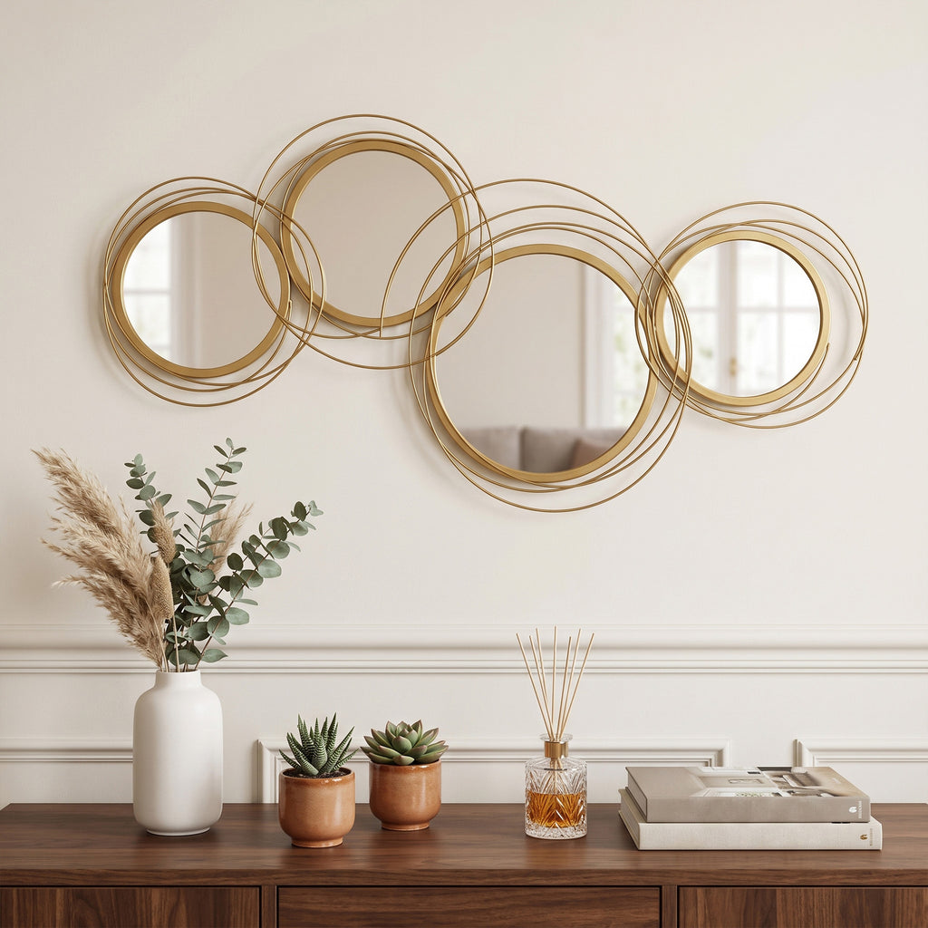 Ensemble de 4 miroirs ronds en métal dorés 107 x 56 cm-7