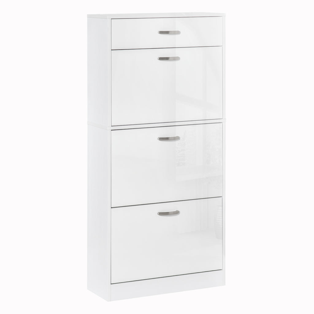 Meuble à Chaussures - 3 Portes abattantes et tiroir Coulissant - dim. 62L x 24l x 135H cm Blanc-0