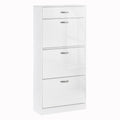 Meuble à Chaussures - 3 Portes abattantes et tiroir Coulissant - dim. 62L x 24l x 135H cm Blanc-0