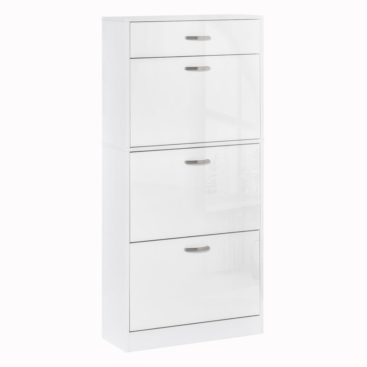 Meuble à Chaussures - 3 Portes abattantes et tiroir Coulissant - dim. 62L x 24l x 135H cm Blanc-0