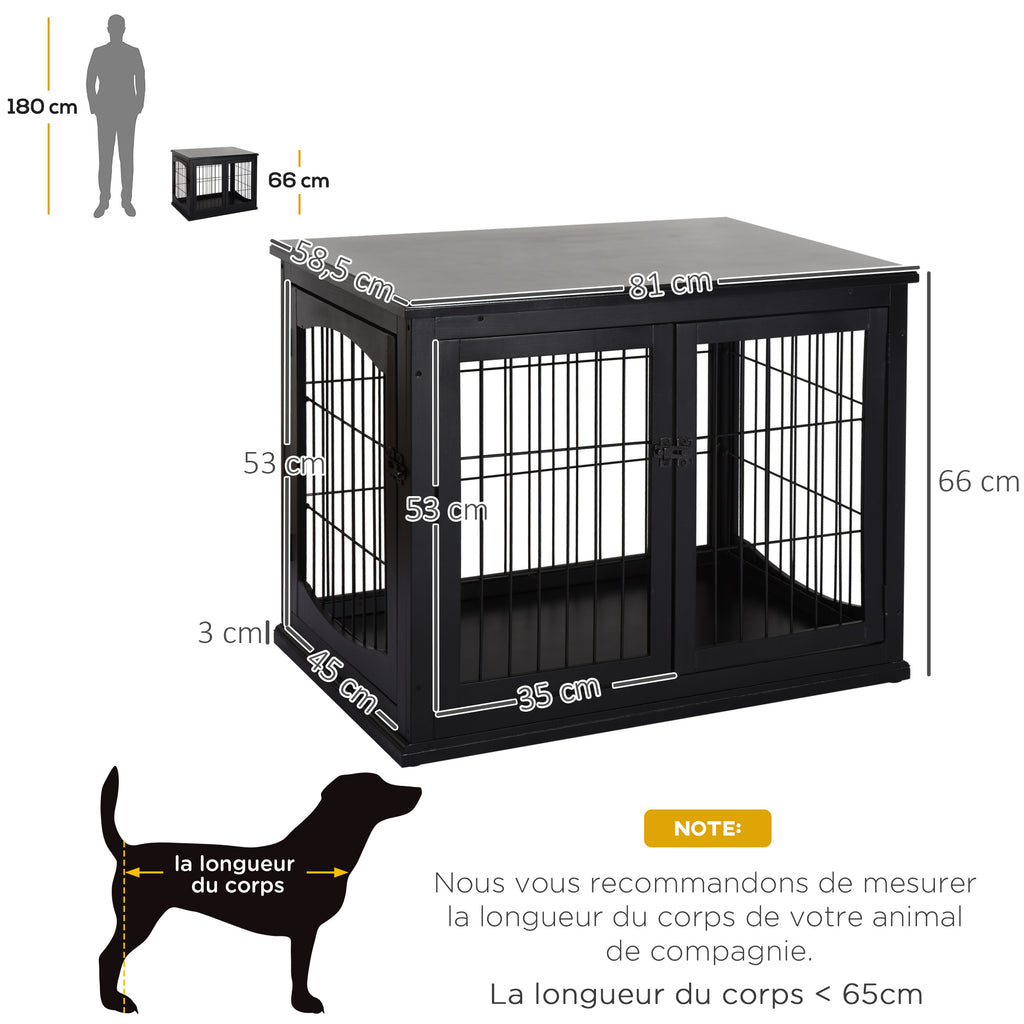 Cage pour chien animaux meuble cage chien intérieur en bois MDF classe E1 3 portes verrouillables max. 30 Kg dim. 81L x 58l x 66H cm noir-2
