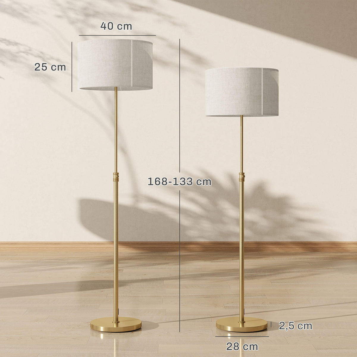 Lampadaire sur pied salon, lampe sur pied dimmable avec télécommande, abat-jour en lin, hauteur réglable 133-168cm, doré-2